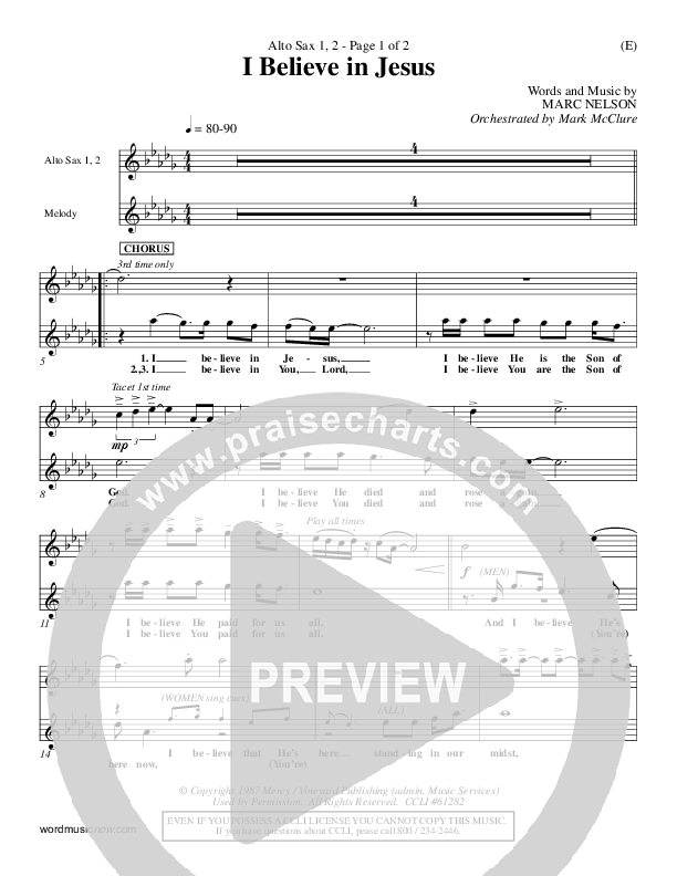 I Believe In Jesus Alto Sax 1/2 (Marc Nelson)