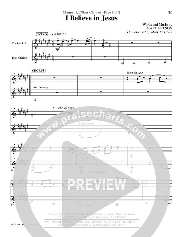 I Believe In Jesus Clarinet 1/2, Bass Clarinet (Marc Nelson)
