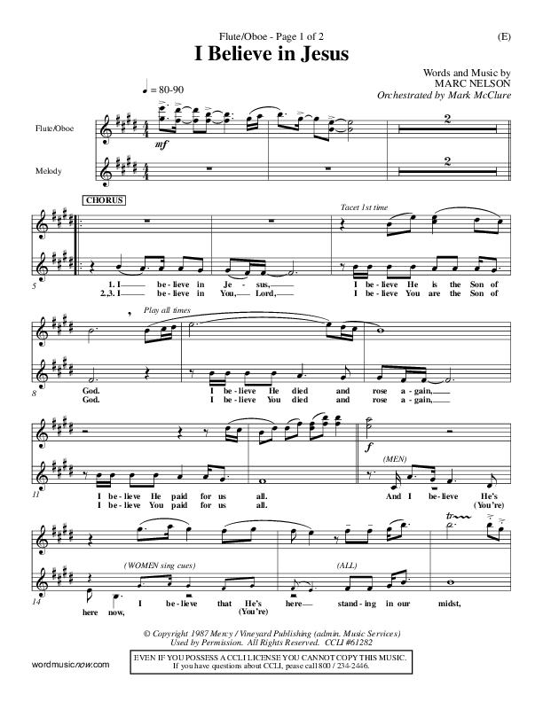 I Believe In Jesus Flute/Oboe (Marc Nelson)