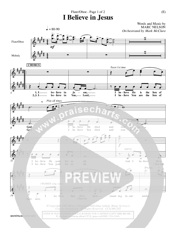 I Believe In Jesus Flute/Oboe (Marc Nelson)