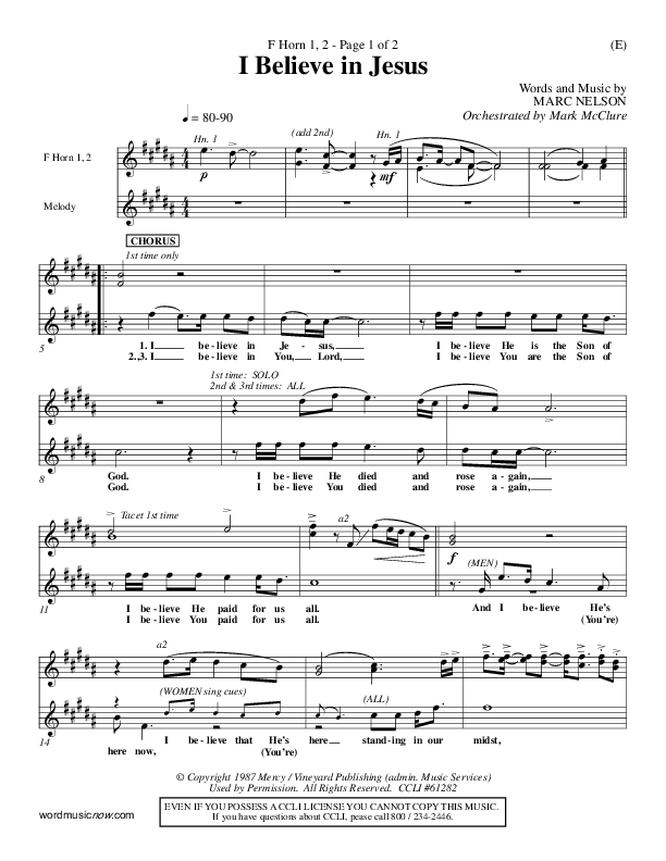 I Believe In Jesus French Horn 1/2 (Marc Nelson)