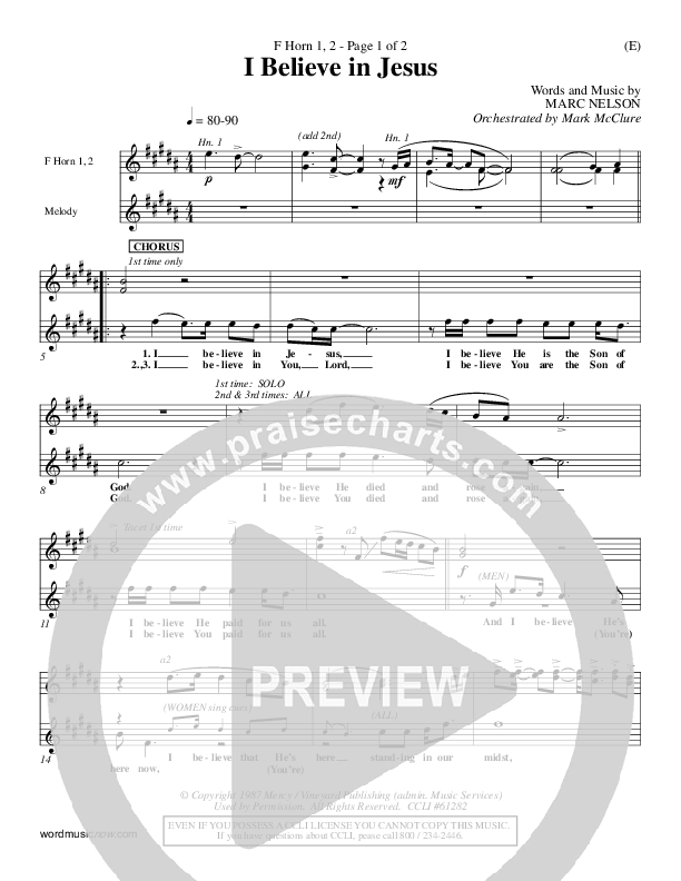 I Believe In Jesus French Horn 1/2 (Marc Nelson)