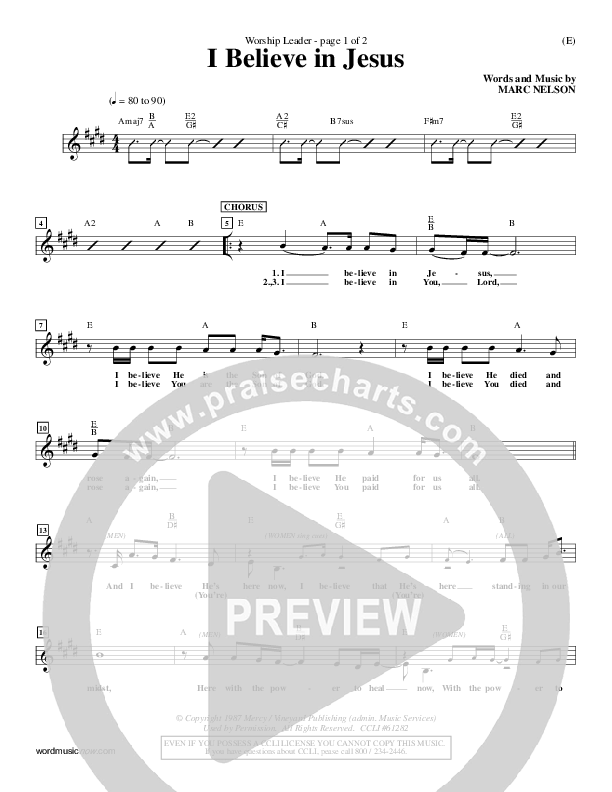 I Believe In Jesus Lead Sheet (Marc Nelson)