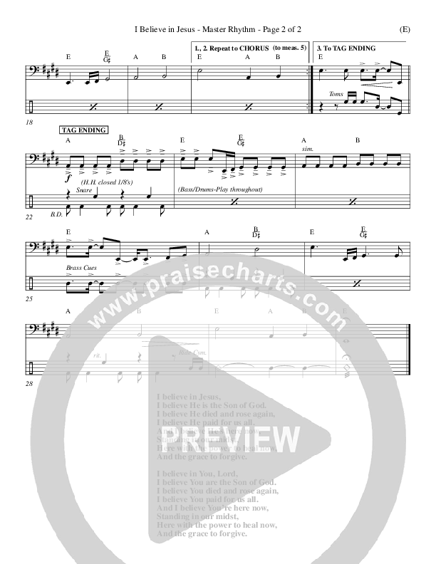 I Believe In Jesus Rhythm Chart (Marc Nelson)