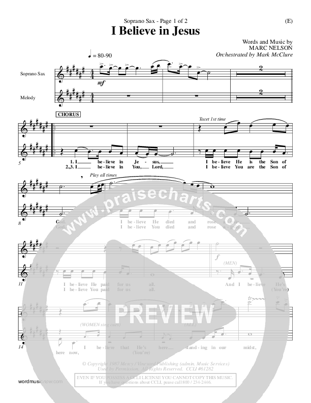 I Believe In Jesus Soprano Sax (Marc Nelson)