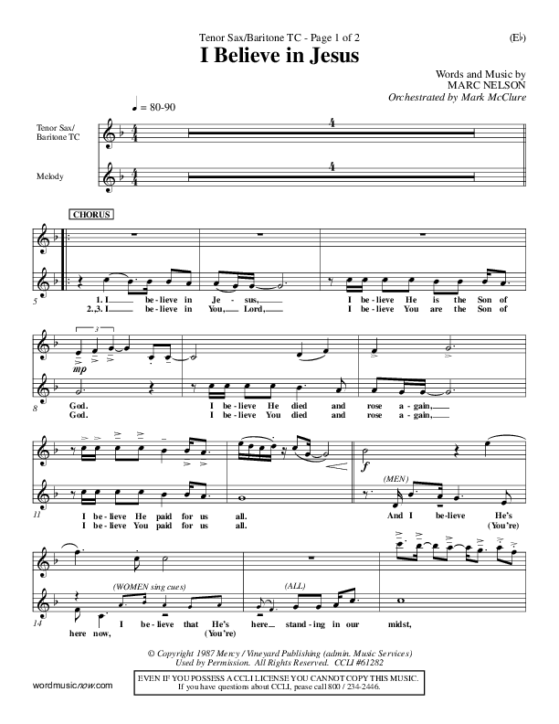 I Believe In Jesus Tenor Sax/Baritone T.C. (Marc Nelson)