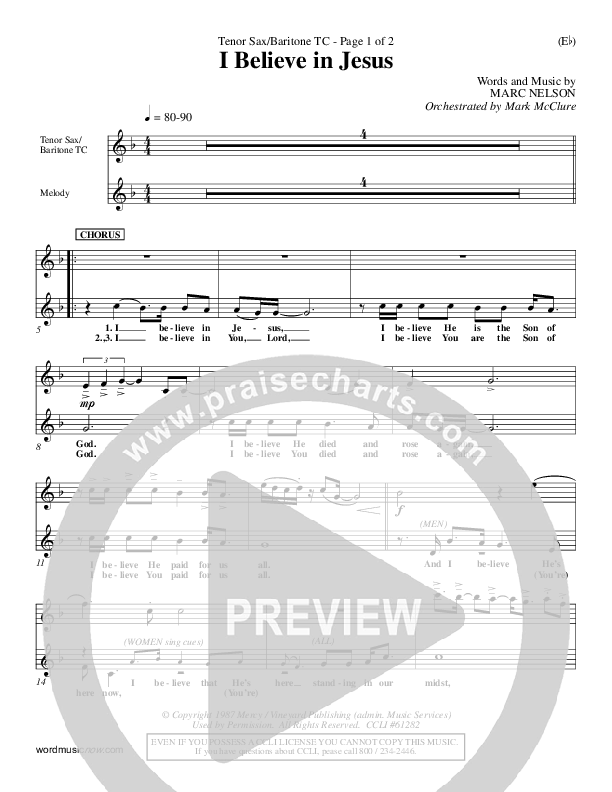 I Believe In Jesus Tenor Sax/Baritone T.C. (Marc Nelson)