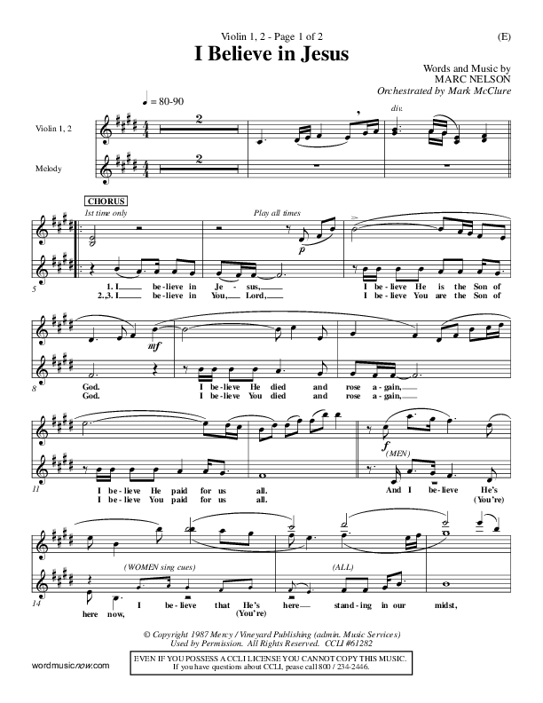 I Believe In Jesus Violin 1/2 (Marc Nelson)