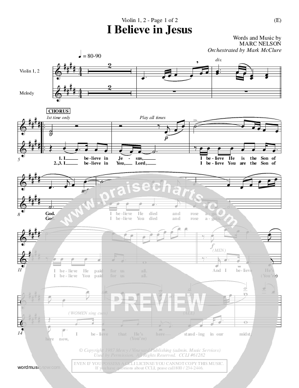 I Believe In Jesus Violin 1/2 (Marc Nelson)