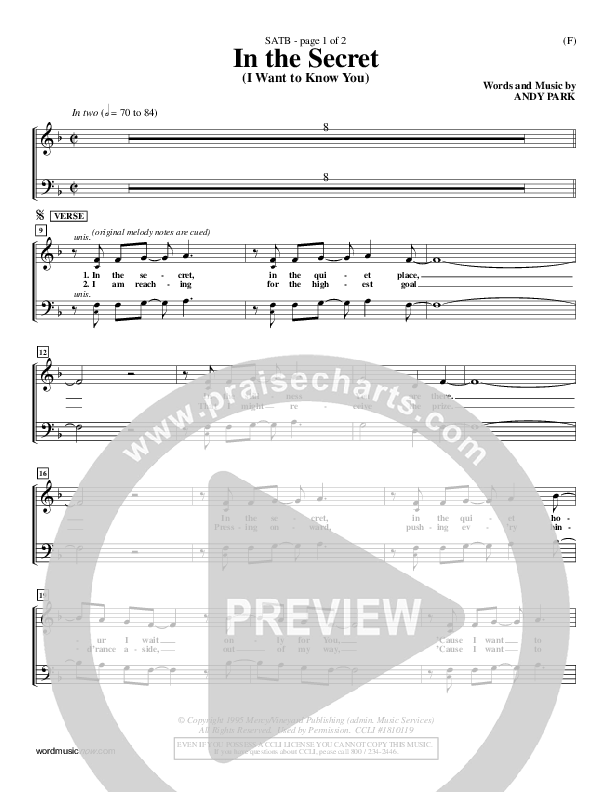 In The Secret Vocal Sheet (SATB) (Andy Park)