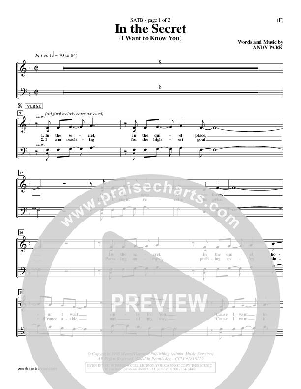 In The Secret Choir Sheet (SATB) (Andy Park)