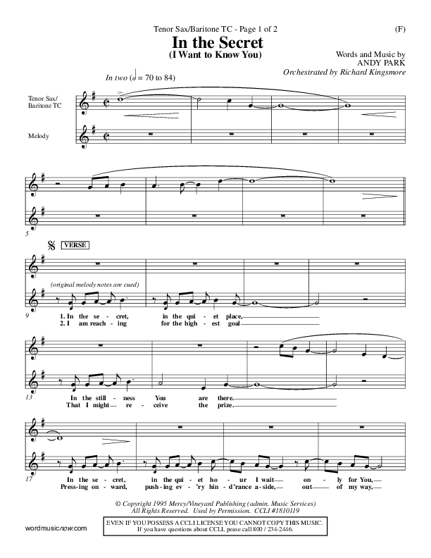 In The Secret Tenor Sax 1/2 (Andy Park)