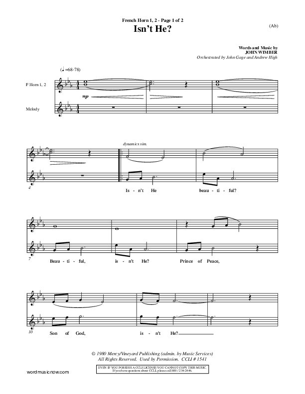 Isn't He French Horn 1/2 (John Wimber)