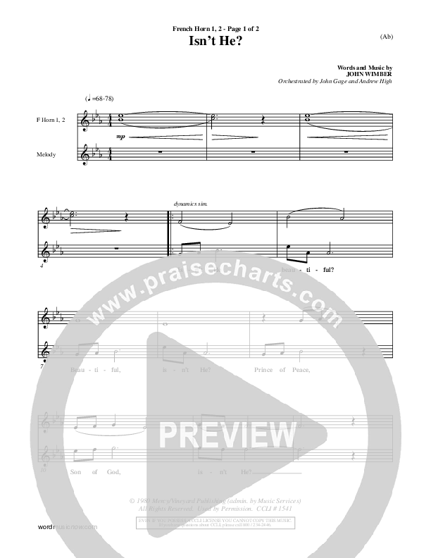 Isn't He French Horn 1/2 (John Wimber)