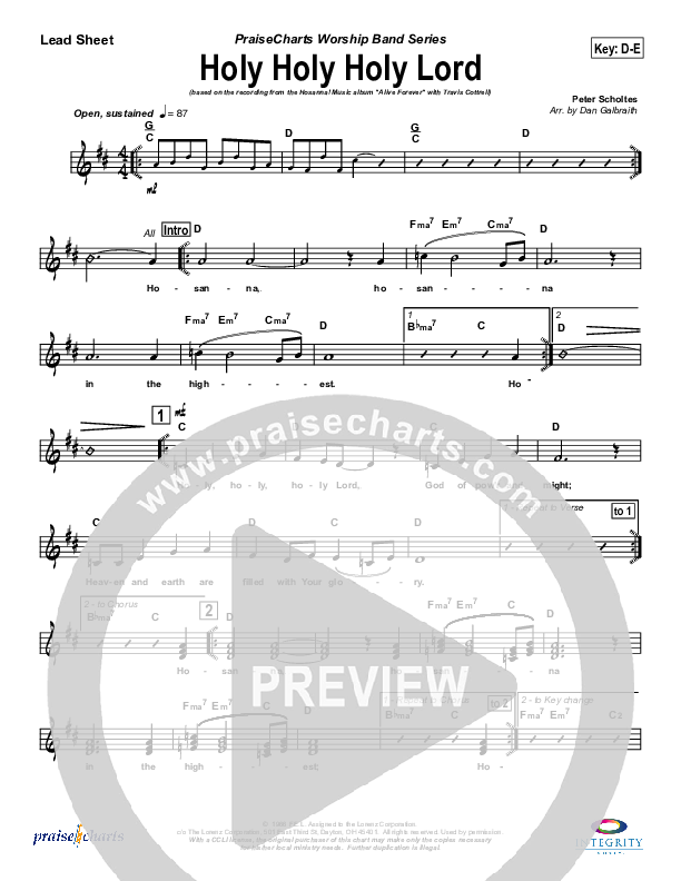 Holy Holy Holy Lord Lead Sheet (SAT) (Travis Cottrell)