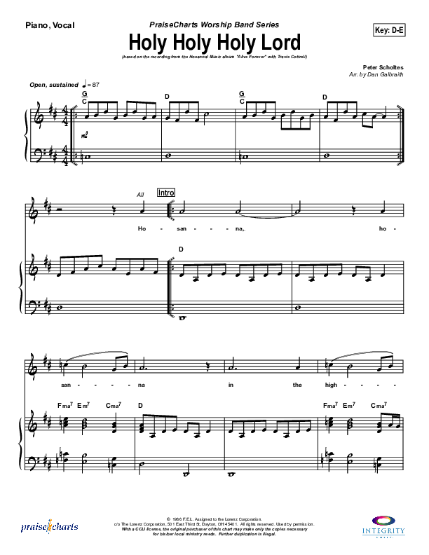 Holy Holy Holy Lord Piano/Vocal (Travis Cottrell)