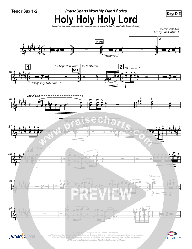 Holy Holy Holy Lord Tenor Sax 1/2 (Travis Cottrell)