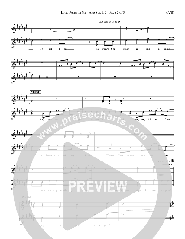 Lord Reign In Me Alto Sax 1/2 (Brenton Brown)