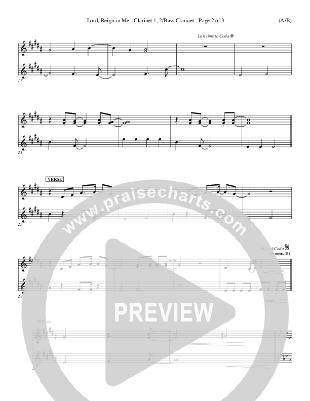 Lord Reign In Me Clarinet 1/2, Bass Clarinet (Brenton Brown)