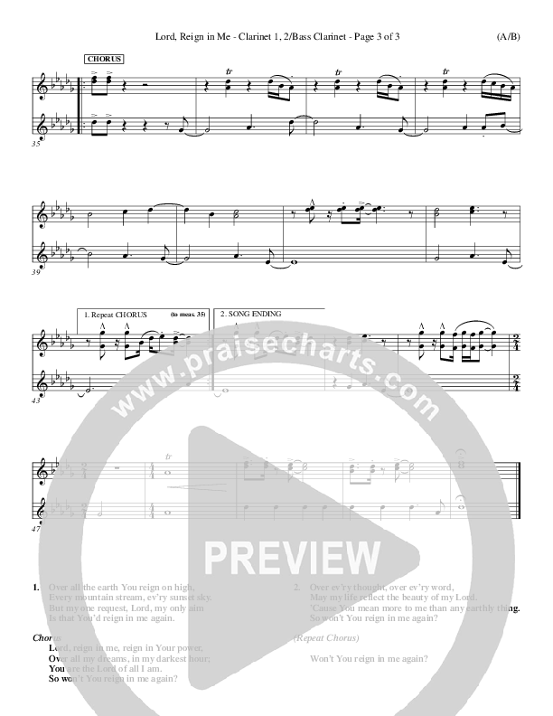 Lord Reign In Me Clarinet 1/2, Bass Clarinet (Brenton Brown)