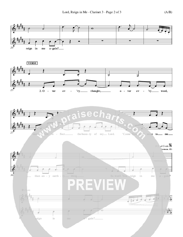 Lord Reign In Me Clarinet 3 (Brenton Brown)