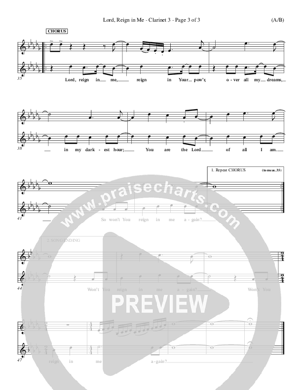 Lord Reign In Me Clarinet 3 (Brenton Brown)