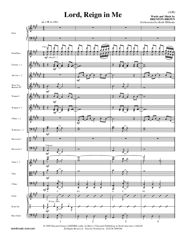 Lord Reign In Me Conductor's Score (Brenton Brown)