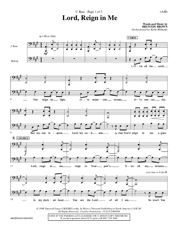 Lord Reign In Me Contrabass (Brenton Brown)