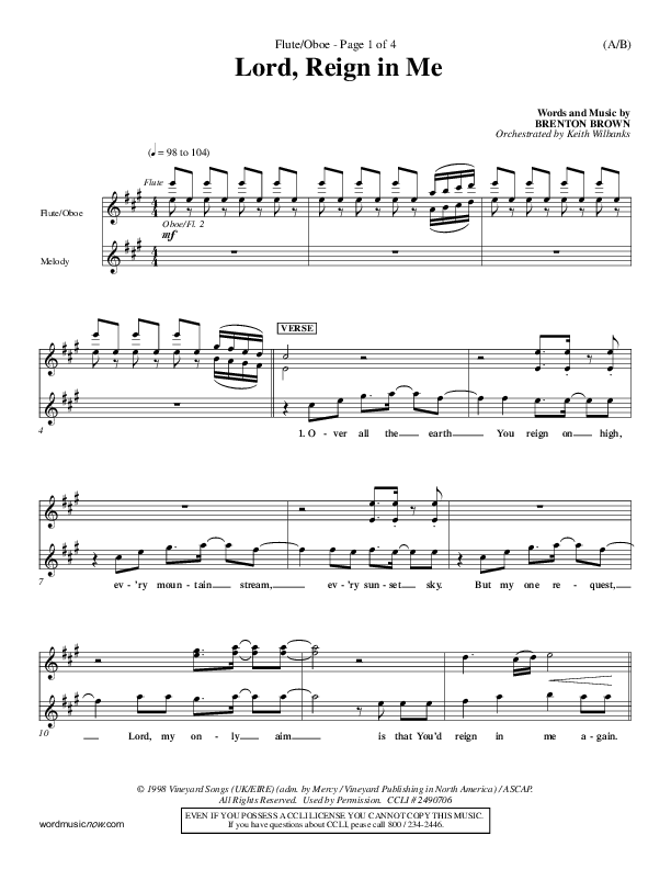 Lord Reign In Me Flute/Oboe (Brenton Brown)