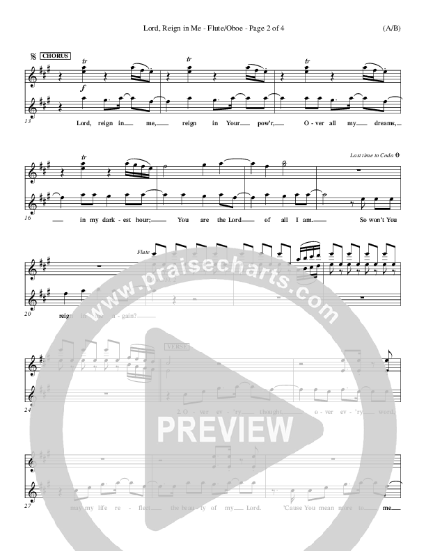 Lord Reign In Me Flute/Oboe (Brenton Brown)