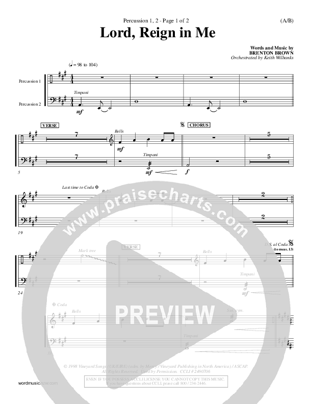 Lord Reign In Me Percussion 1/2 (Brenton Brown)