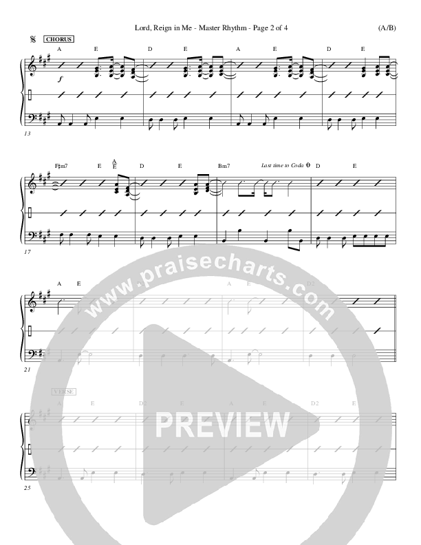 Lord Reign In Me Rhythm Chart (Brenton Brown)