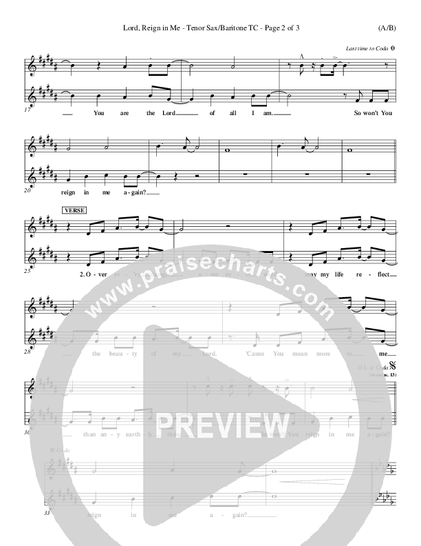 Lord Reign In Me Tenor Sax/Baritone T.C. (Brenton Brown)