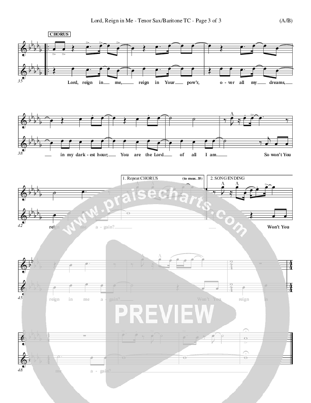 Lord Reign In Me Tenor Sax/Baritone T.C. (Brenton Brown)