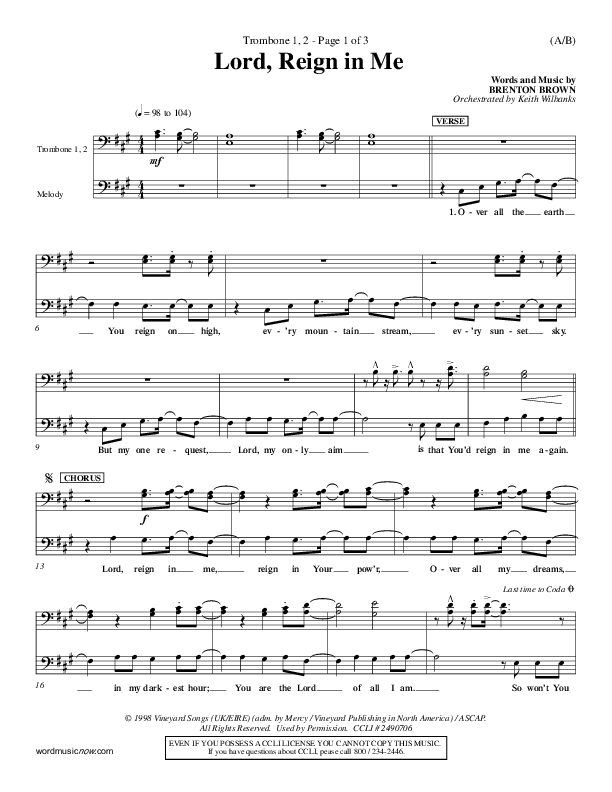 Lord Reign In Me Trombone 1/2 (Brenton Brown)