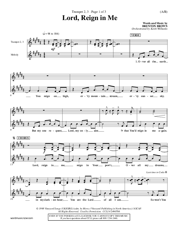 Lord Reign In Me Trumpet 2/3 (Brenton Brown)