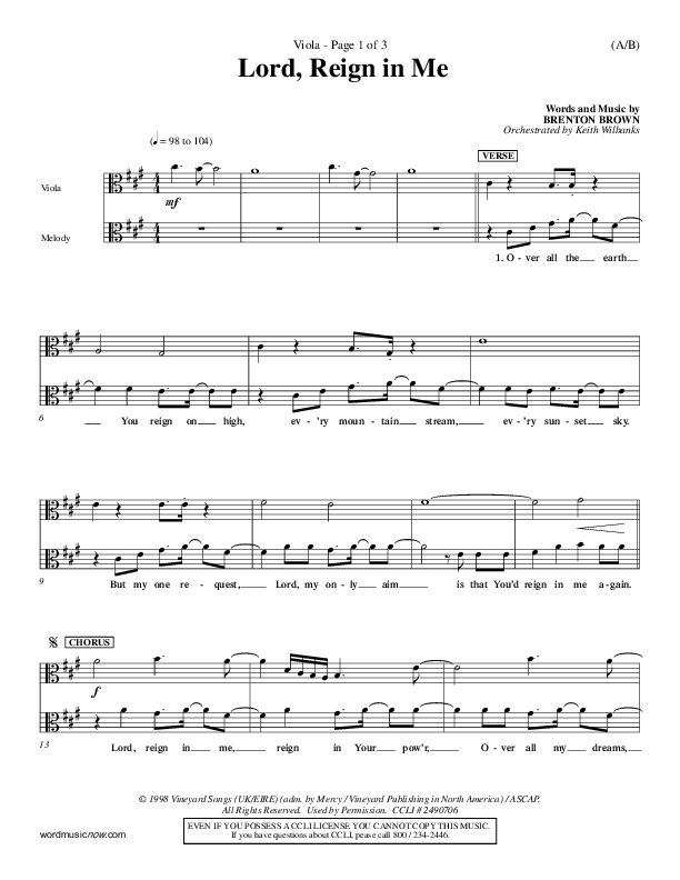 Lord Reign In Me Viola (Brenton Brown)
