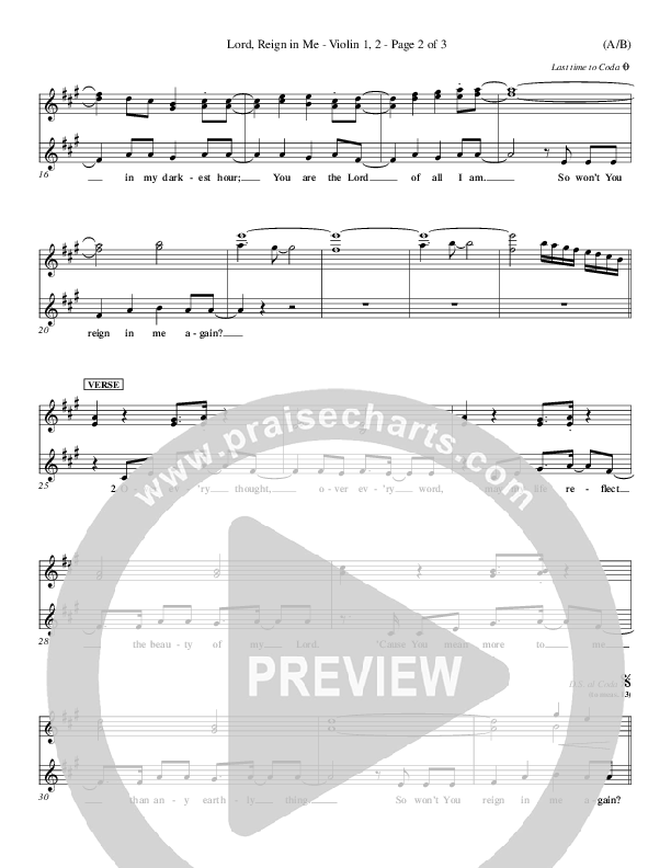 Lord Reign In Me Violin 1/2 (Brenton Brown)