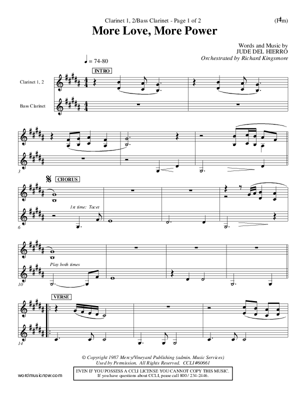 More Love More Power Clarinet 1/2, Bass Clarinet (Jude Del Hierro)