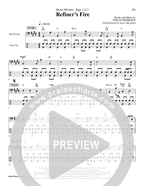 Refiner's Fire Rhythm Chart (Brian Doerksen)