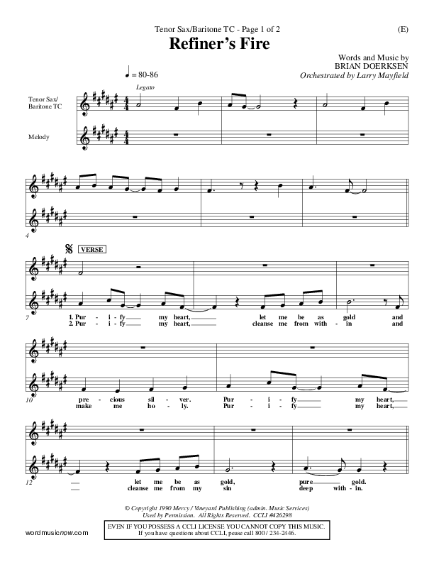 Refiner's Fire Tenor Sax/Baritone T.C. (Brian Doerksen)