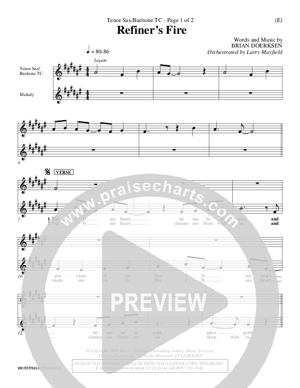 Refiner's Fire Tenor Sax/Baritone T.C. (Brian Doerksen)