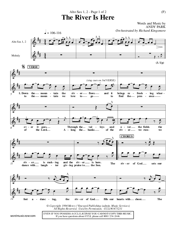 The River Is Here Alto Sax 1/2 (Andy Park)