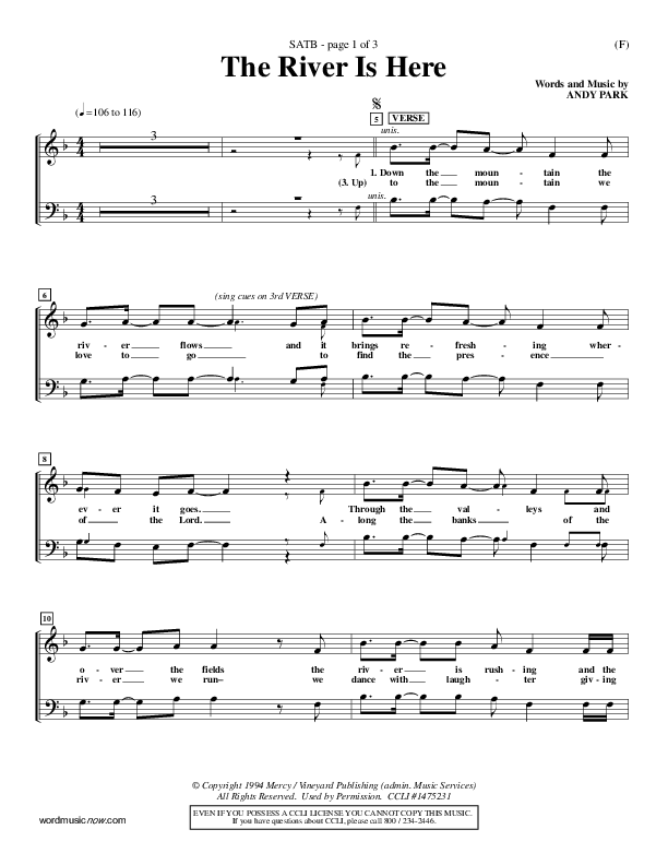 The River Is Here Choir Sheet (SATB) (Andy Park)