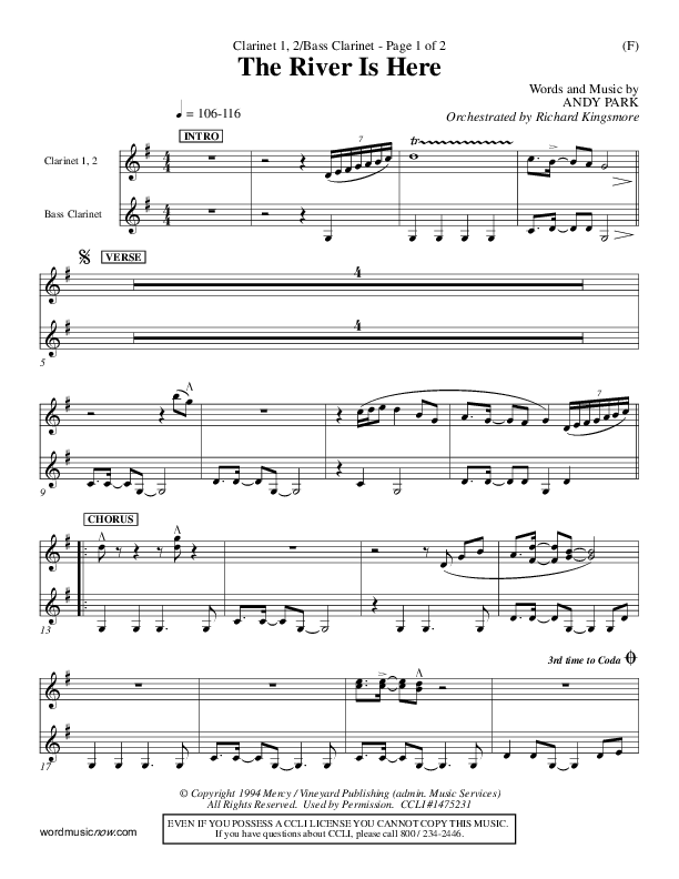 The River Is Here Clarinet 1/2, Bass Clarinet (Andy Park)