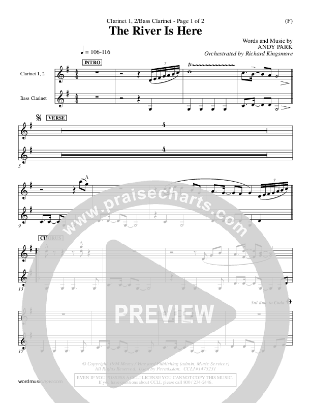 The River Is Here Clarinet 1/2, Bass Clarinet (Andy Park)