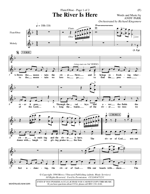 The River Is Here Flute/Oboe (Andy Park)