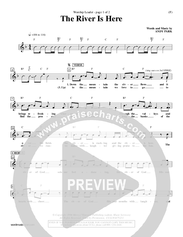 The River Is Here Lead Sheet (Andy Park)