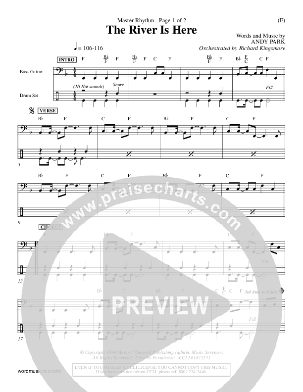 The River Is Here Rhythm Chart (Andy Park)