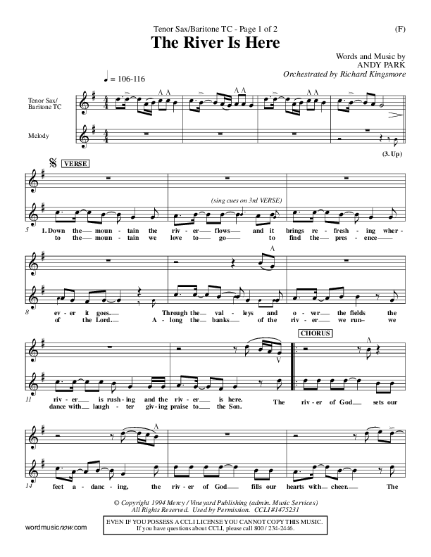 The River Is Here Tenor Sax/Baritone T.C. (Andy Park)